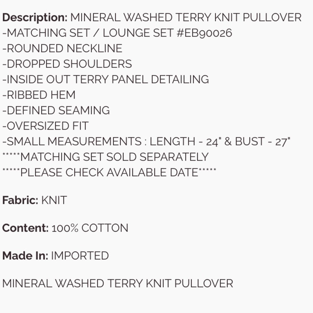 803 ❤️ EASEL MINERAL WASHED TERRY KNIT PULLOVER - Picture 4 of 4